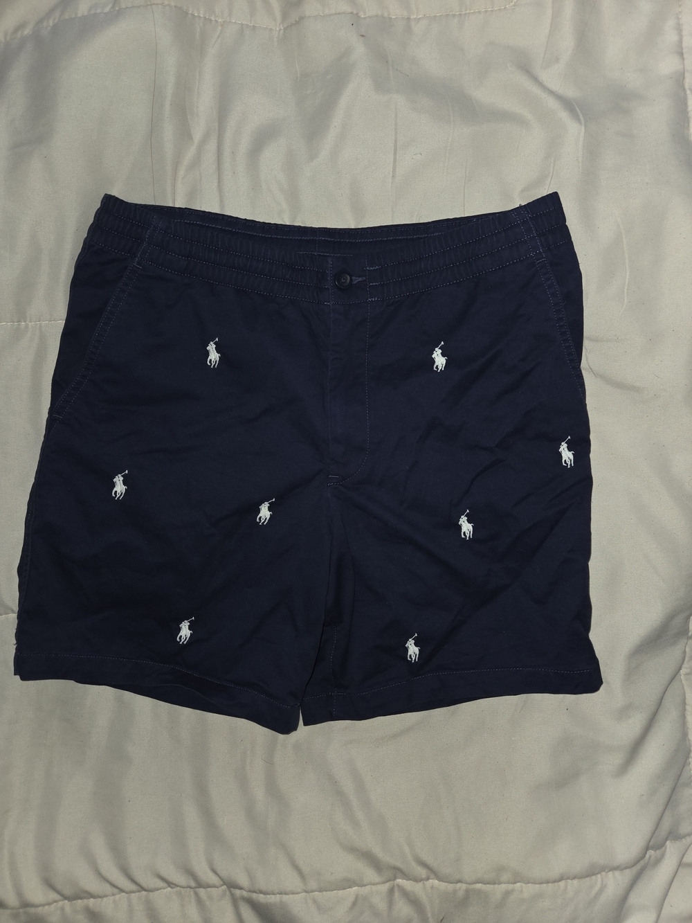 Polo by Ralph Lauren Navy Allover Pony Embroidered Boy's Flat Front Shorts